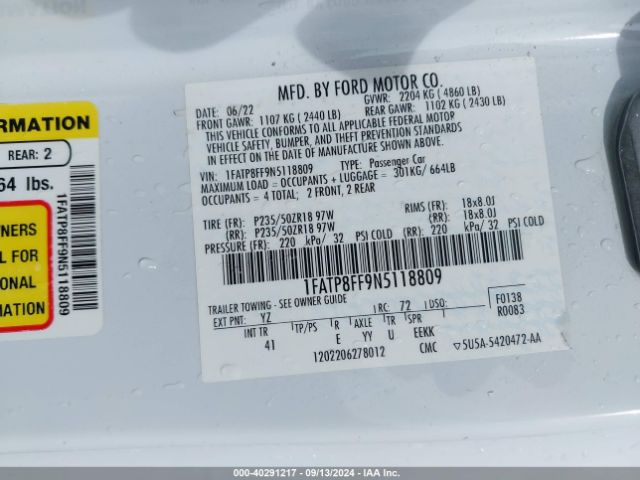 1FATP8FF9N5118809 Ford Mustang Gt Premium