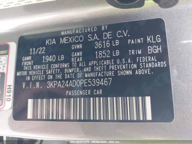 3KPA24AD0PE539467 KIA RIO S