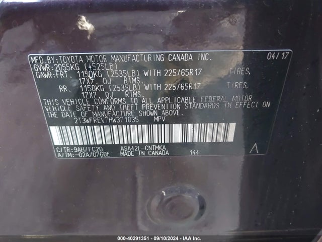 Toyota Rav4 Xle 2017 2T3WFREV7HW371035 Image 9