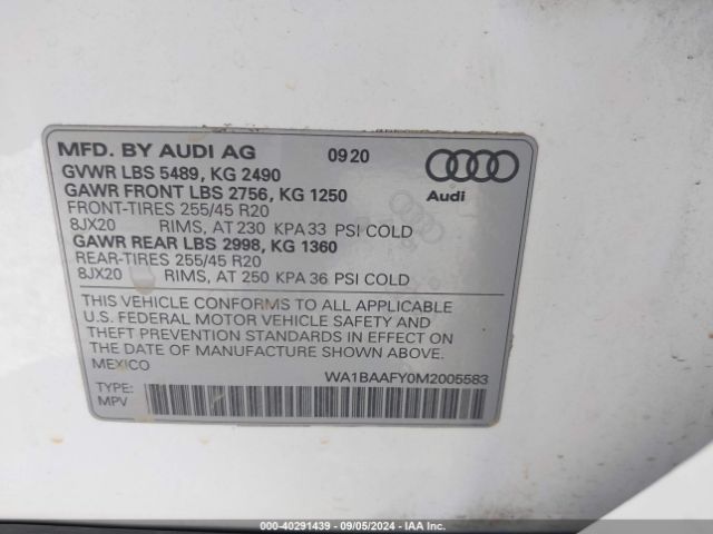 WA1BAAFY0M2005583 Audi Q5 Premium Plus 45 Tfsi Quattro S Tronic