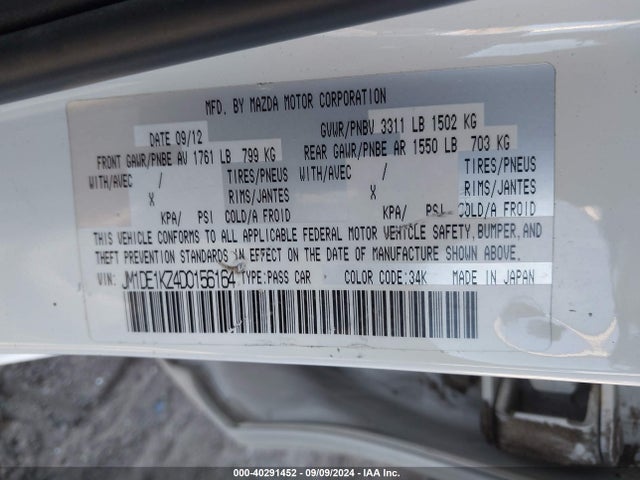 40291452 :رقم المزاد ، JM1DE1KZ4D0156164 vin ، 2013 Mazda Mazda2 Sport مزاد بيع