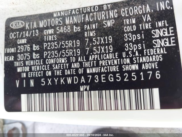 5XYKWDA73EG525176 KIA Sorento Sx V6