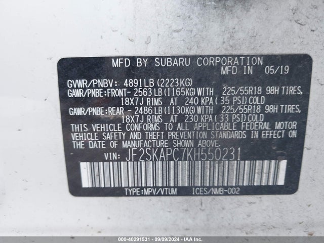 JF2SKAPC7KH550231 Subaru Forester Sport