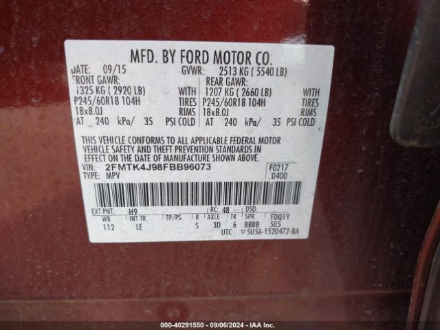 2FMTK4J98FBB96073 Ford EDGE SEL