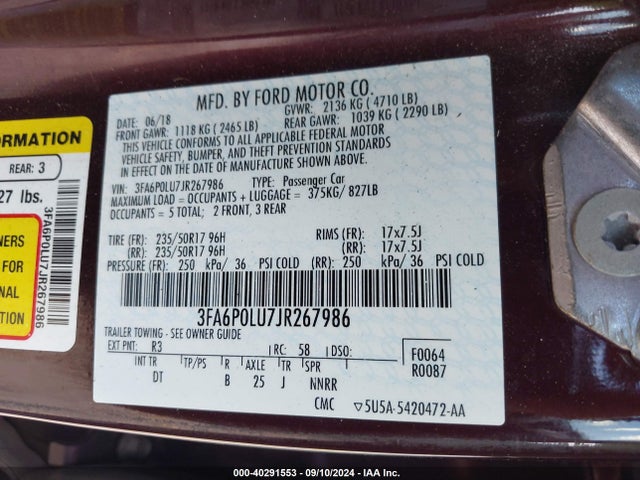 Ford Fusion Hybrid Se 2018 3FA6P0LU7JR267986 Image 9
