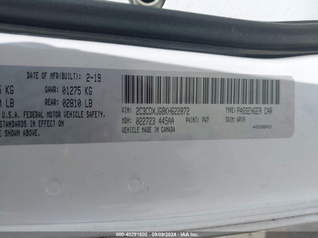 2C3CDXJG8KH622872 Dodge Charger Sxt Awd