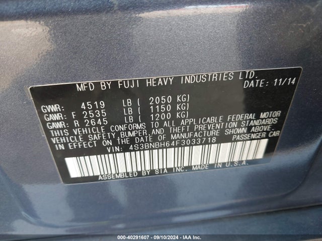 Subaru Legacy 2.5i Premium 2015 4S3BNBH64F3033718 Image 9