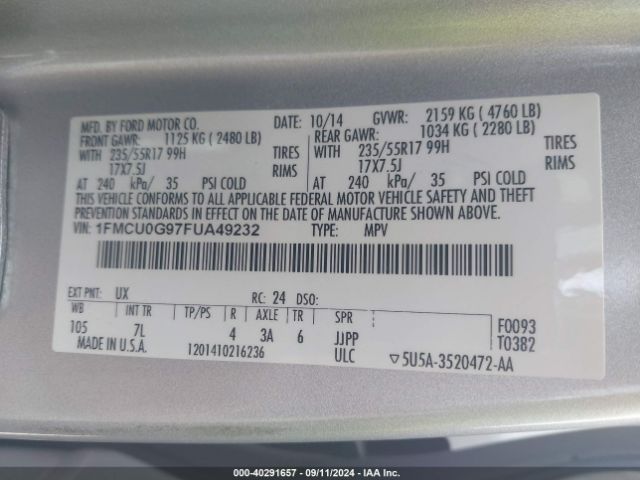 1FMCU0G97FUA49232 Ford ESCAPE SE