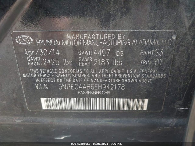 Hyundai Sonata Limited 2.0t 2014 5NPEC4AB6EH942178 Image 9