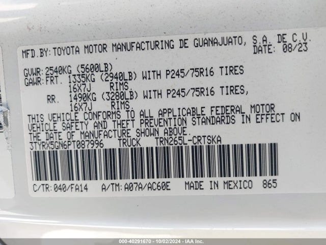 Toyota Tacoma Sr 2023 3TYRX5GN6PT087996 Image 9