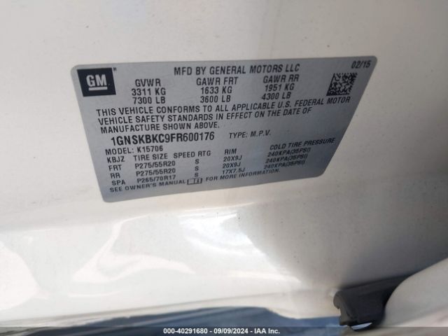 1GNSKBKC9FR600176 Chevrolet Tahoe Lt
