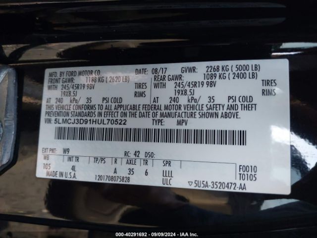 5LMCJ3D91HUL70522 Lincoln Mkc Reserve