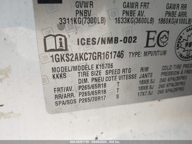 1GKS2AKC7GR161746 GMC YUKON SLE