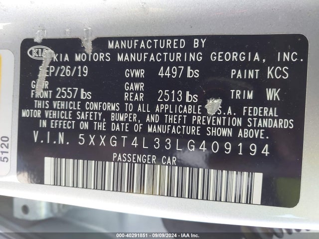 KIA Optima Lx 2020 5XXGT4L33LG409194 Image 9