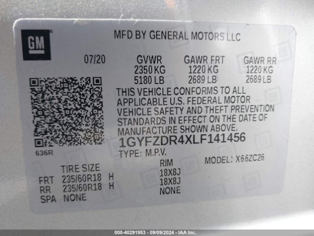 1GYFZDR4XLF141456 Cadillac Xt4 Awd Premium Luxury