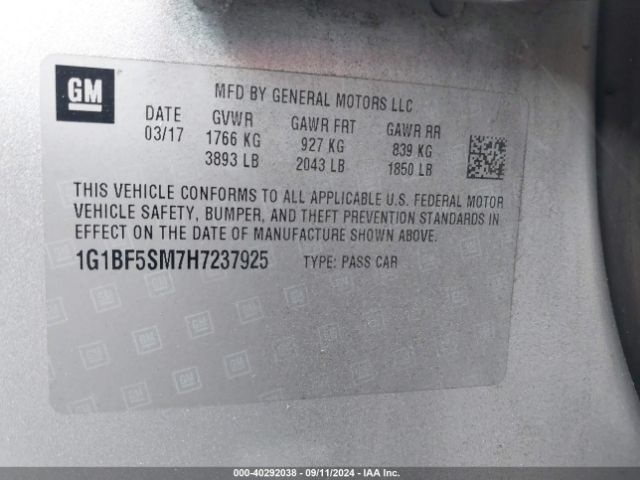 1G1BF5SM7H7237925 Chevrolet Cruze Premier Auto