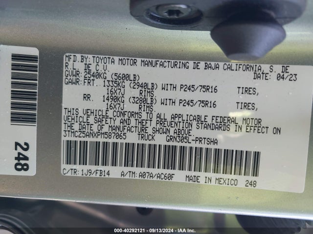 3TMCZ5ANXPM587065 Toyota Tacoma Sr V6