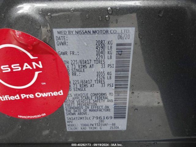 5N1AT2MT3LC796169 Nissan Rogue S Fwd