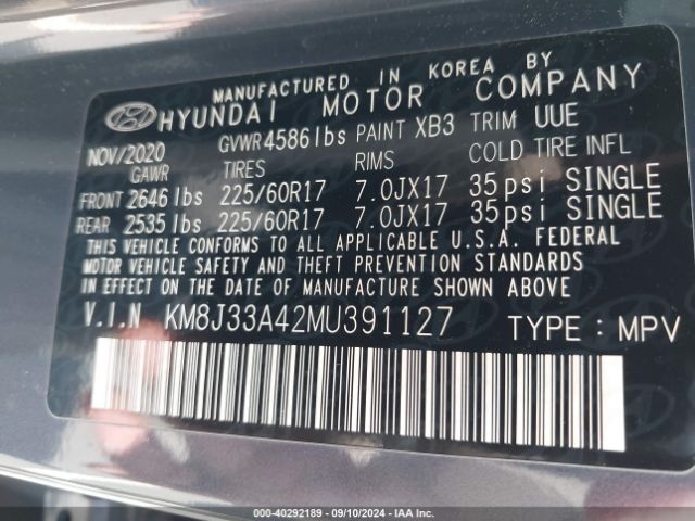 KM8J33A42MU391127 Hyundai Tucson Value
