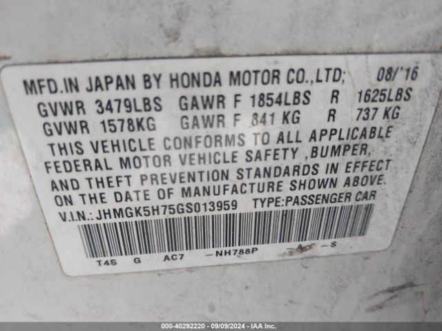 JHMGK5H75GS013959 Honda FIT EX
