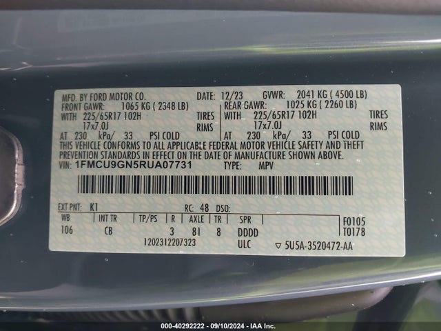 Ford Escape Active 2024 1FMCU9GN5RUA07731 Image 9