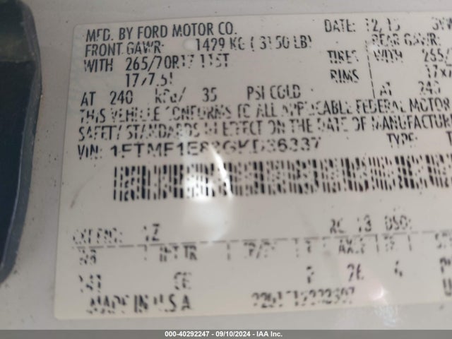 Ford F-150 Xl 2016 1FTMF1E83GKD36387 Image 9