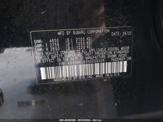 4S3BWAC65N3025026 Subaru Legacy Premium