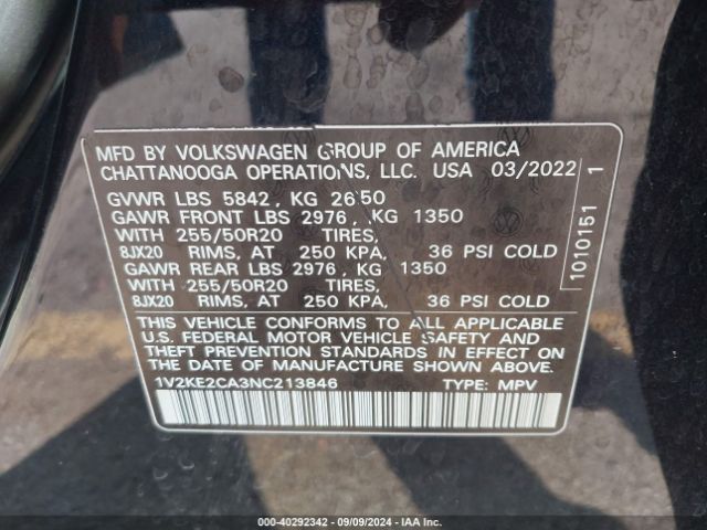 1V2KE2CA3NC213846 Volkswagen Atlas Cross Sport 3.6l V6 Se W/technology