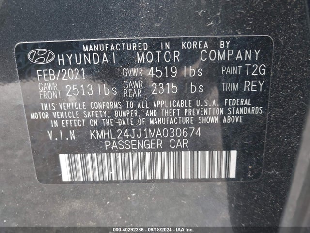 Hyundai Sonata Blue 2021 KMHL24JJ1MA030674 Image 9