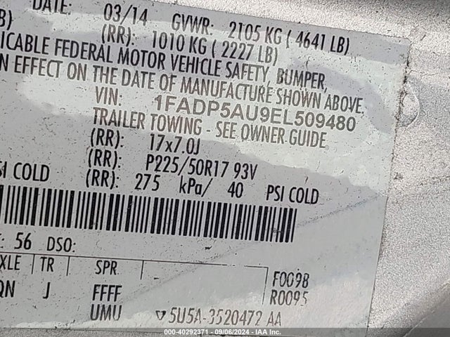 1FADP5AU9EL509480 Ford C-max Hybrid Se
