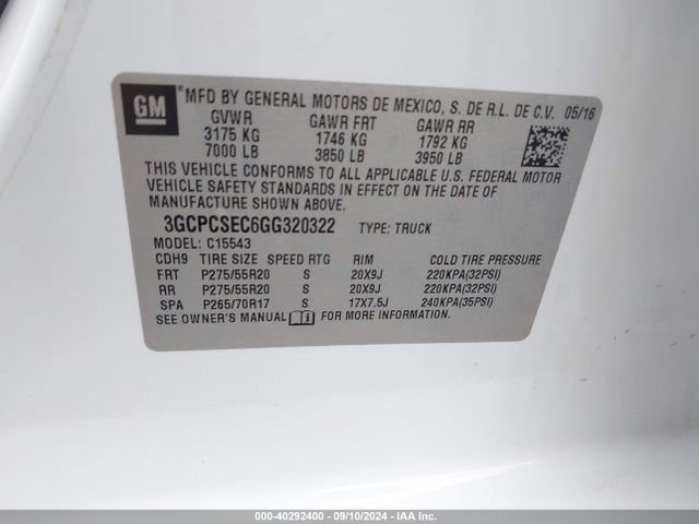 Chevrolet Silverado 1500 1lz 2016 3GCPCSEC6GG320322 Image 9