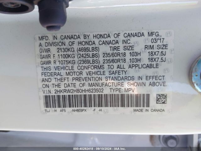 2HKRW2H80HH623502 Honda Cr-v Ex-l/ex-l Navi
