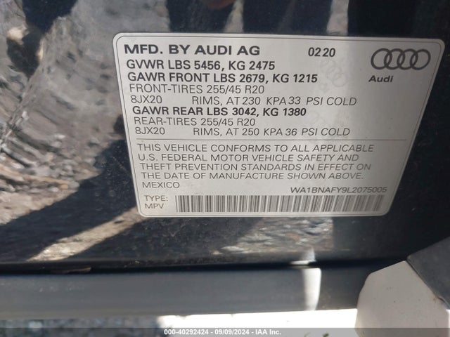 WA1BNAFY9L2075005 Audi Q5 Premium Plus 45 Tfsi Quattro S Tronic