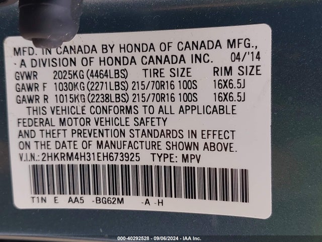 Honda CR-V LX 2014 2HKRM4H31EH673925 Image 9