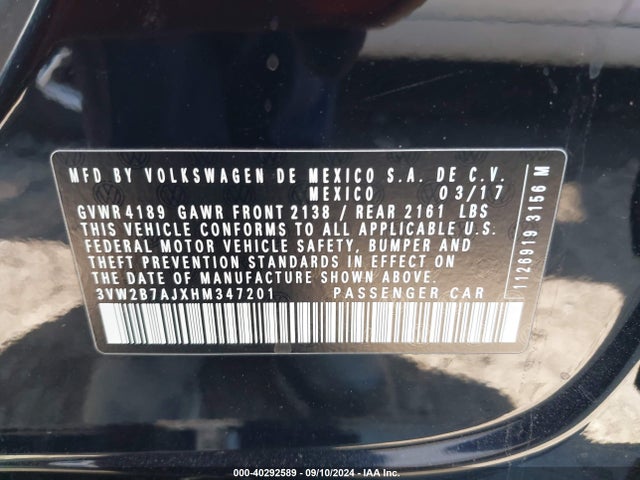 Volkswagen Jetta 1.4t S 2017 3VW2B7AJXHM347201 Image 9