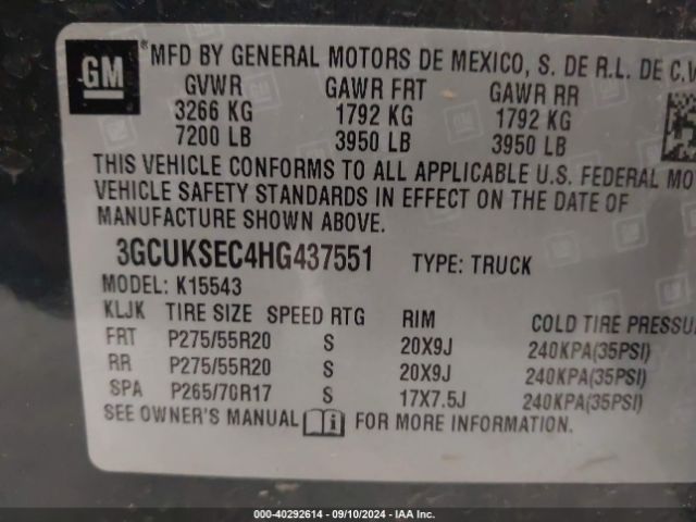 3GCUKSEC4HG437551 Chevrolet Silverado 1500 1lz