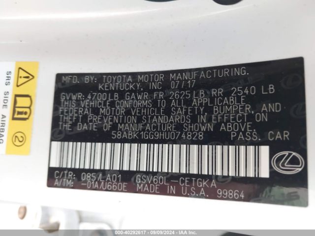 58ABK1GG9HU074828 Lexus ES 350