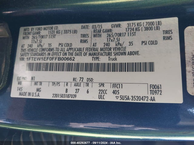 Ford F-150 Xlt 2015 1FTEW1EF0FFB00662 Image 9
