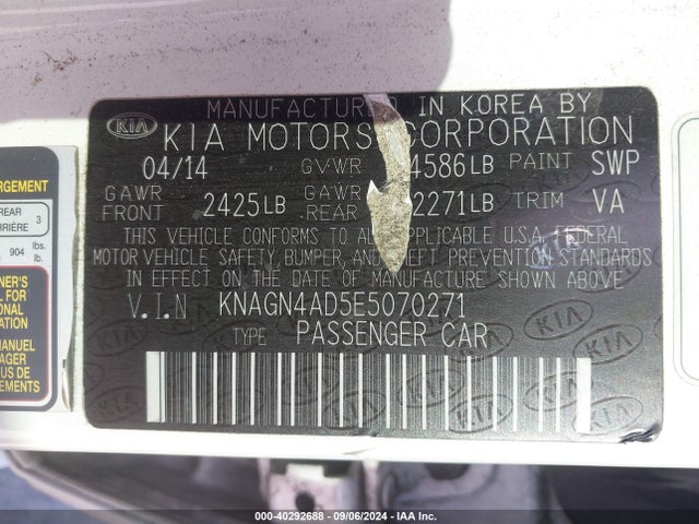 KIA Optima Hybrid Ex 2014 KNAGN4AD5E5070271 Image 9