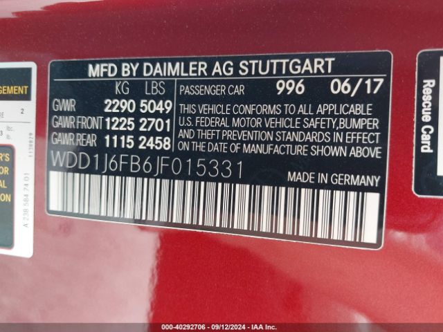 WDD1J6FB6JF015331 Mercedes-Benz E 400