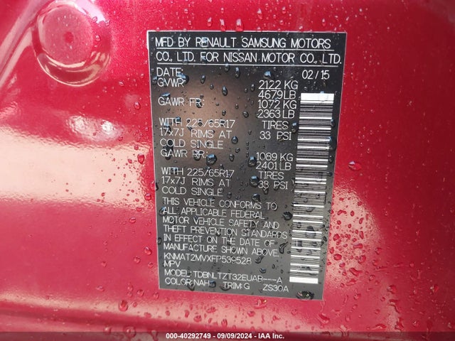 Nissan ROGUE SV 2015 KNMAT2MVXFP539528 Image 9