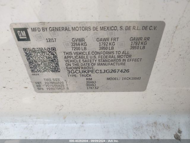 3GCUKPEC1JG267426 Chevrolet Silverado 1500 Custom