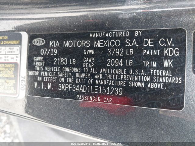 3KPF34AD1LE151239 KIA Forte Gt-line