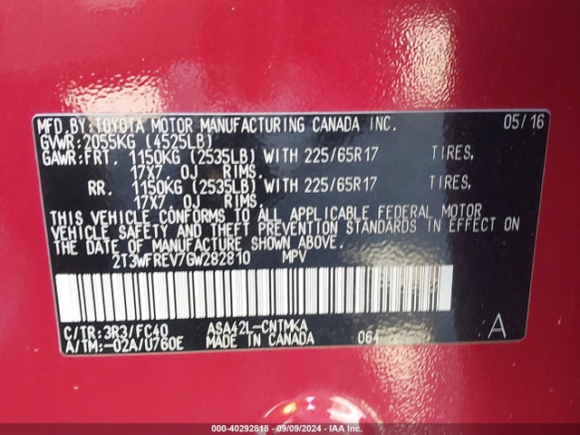 Toyota Rav4 Xle 2016 2T3WFREV7GW282810 Image 9