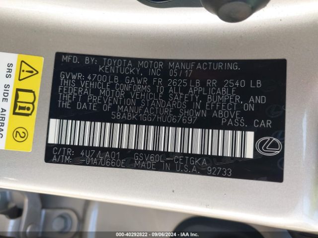 58ABK1GG7HU067697 Lexus ES 350