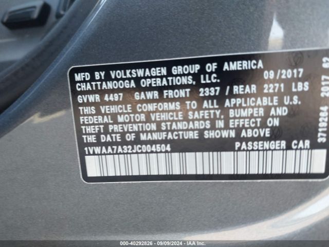 1VWAA7A32JC004504 Volkswagen Passat 2.0t R-line/2.0t S