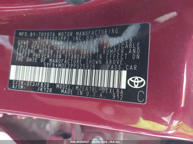 Toyota COROLLA LE 2023 5YFB4MDE2PP025928 Image 9