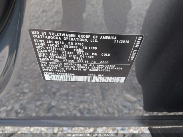 1V2NR2CA1KC620805 Volkswagen Atlas 3.6l V6 Sel Premium