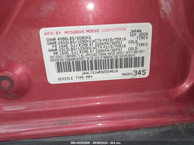 2009 MITSUBISHI OUTLANDER JA4LT21W59Z004616 Photo 8