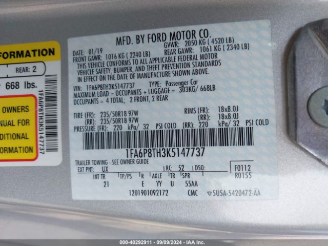 1FA6P8TH3K5147737 Ford Mustang Ecoboost
